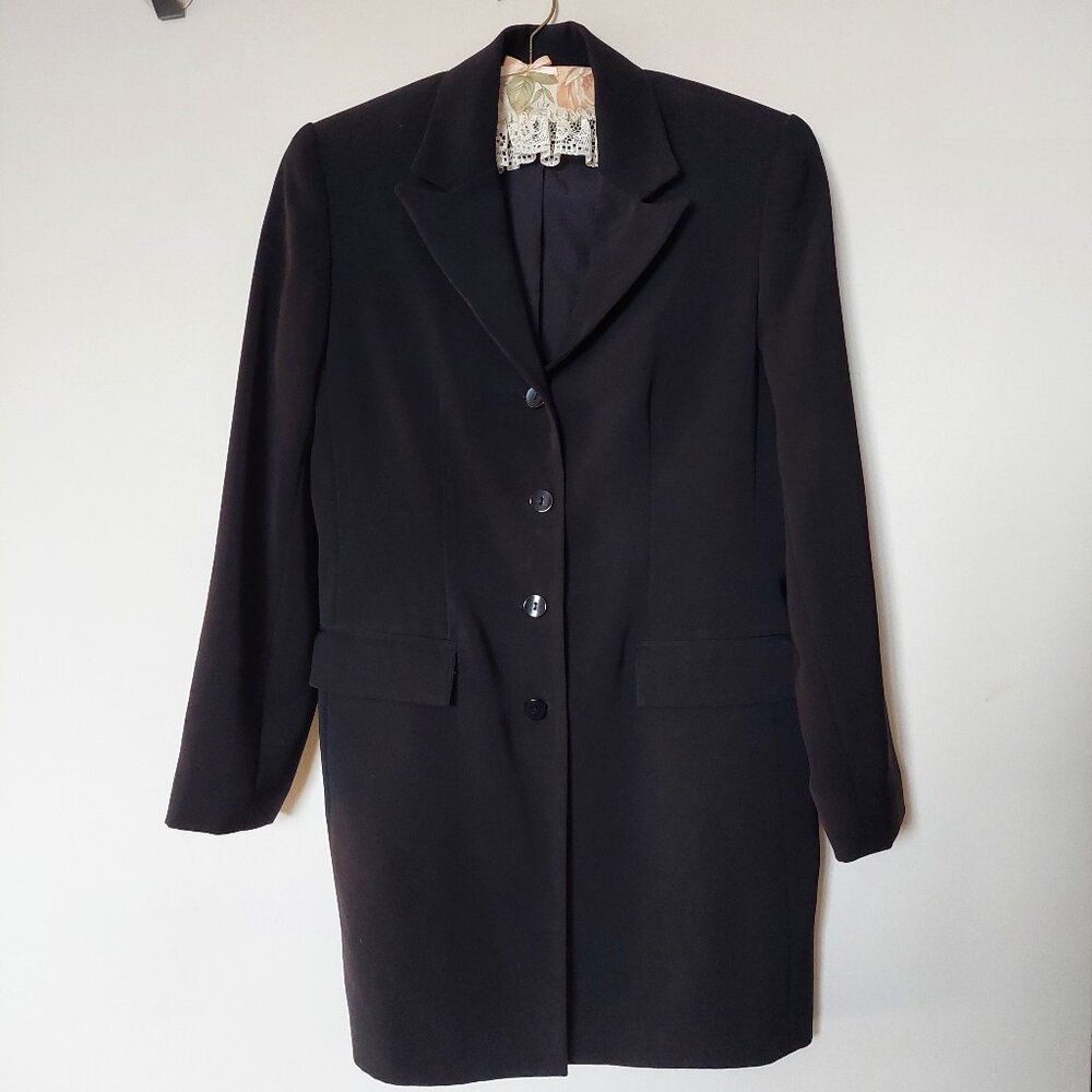 Plum Collection Women's Sz 4 Classic Pea Coat/Long Blazer Black Career